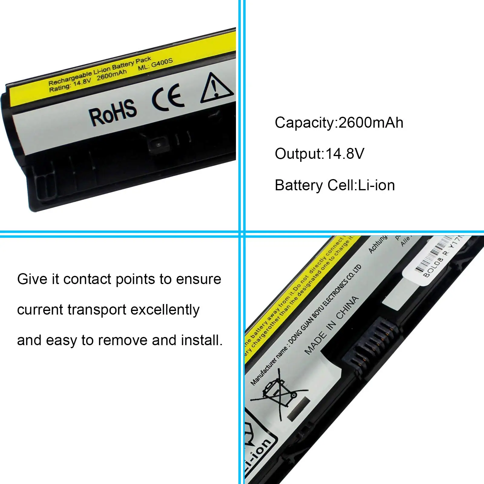 thumbnail image 2 of Laptop Battery For Lenovo IdeaPad G400s, G500s, G50, Z50, S410p & More – 14.8V, 2900mAh, 4-Cell 2 of 13