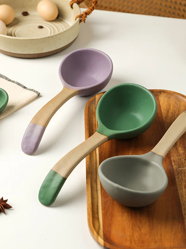 Ceramic Soup Spoon Japan Retro Style Home High Quality Porcelain Green Grey Purple Pink Spoons 2 Sizes 4 Colors Tableware