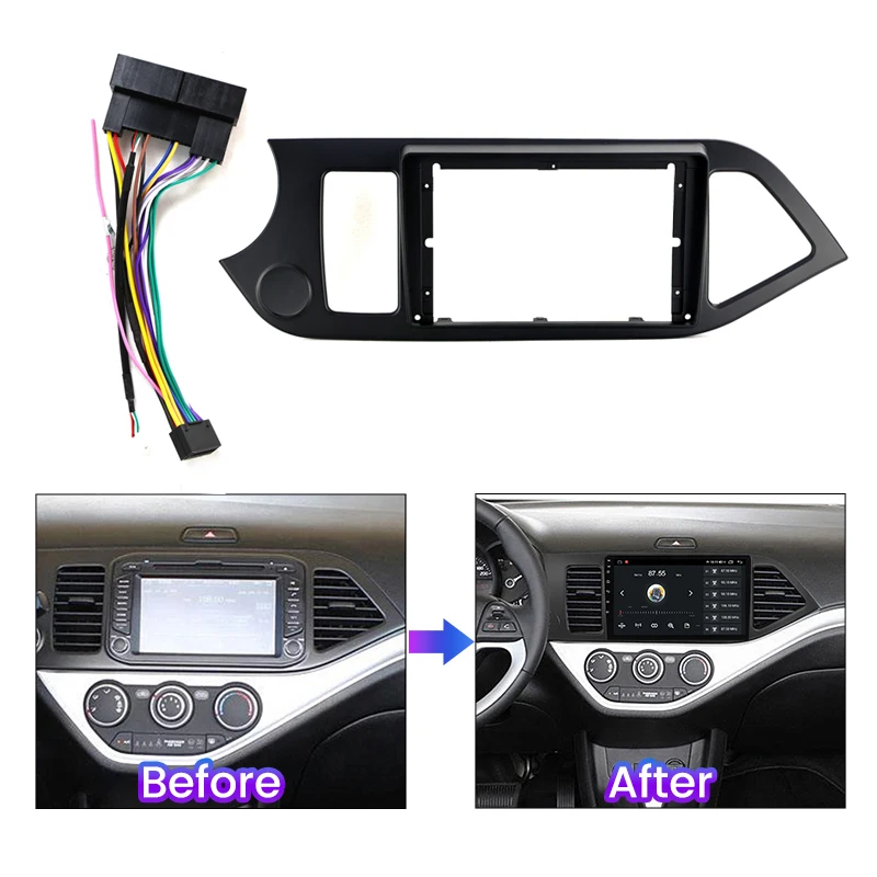 9" Android Car Radio Frame GPS Navigation Audio Head Unit Mount Panel Auto Fascia Fitting Kit For KIA Morning 2011- MEKEDE