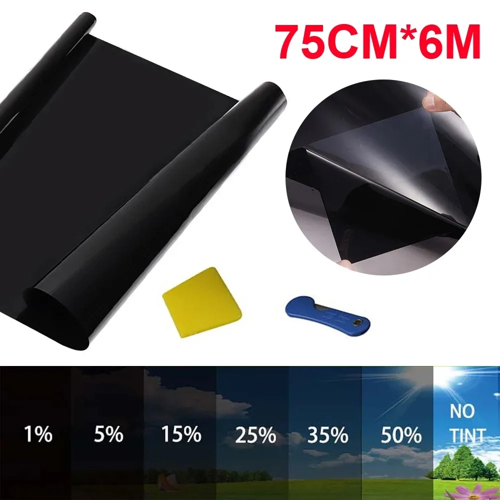 75cm X 6m Black Car Window Foils Film Roll Super Dark Black Limo Light Transmittance 1% 5% 15% 25% 35% 50% car window tint film