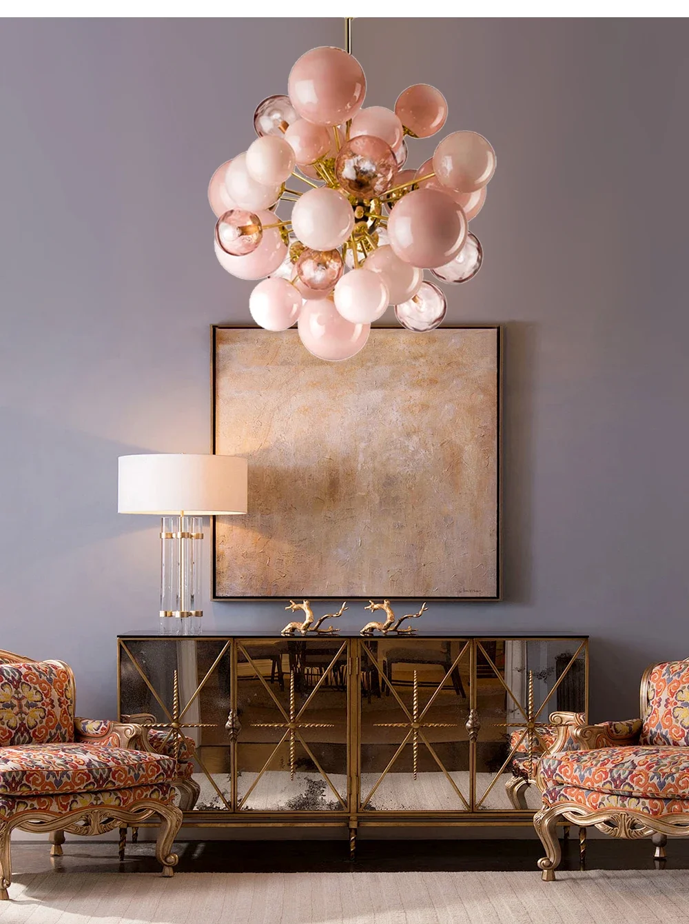 Art Deco Pink Bubbles Glass Pendant Light 5