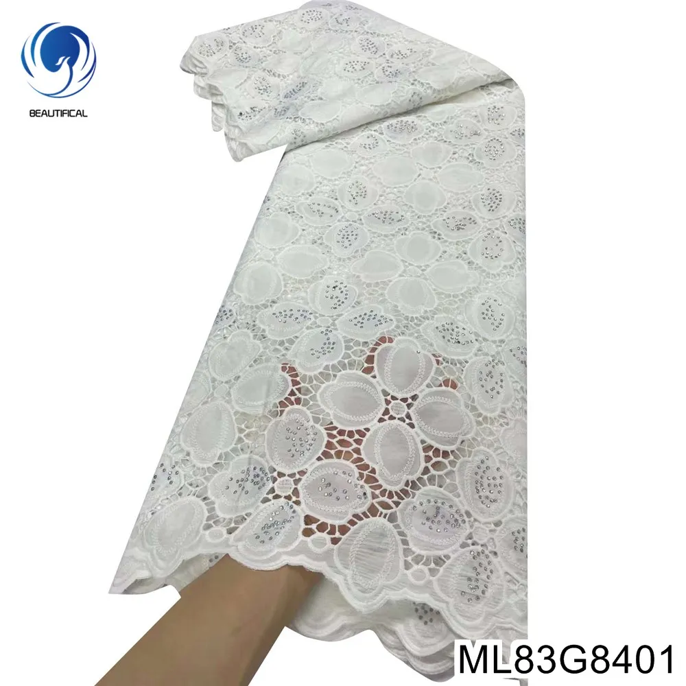 

Nigerian Guipure Water Soluble Cord Lace Fabric with Rhinestone, High-end Evening Dresses, Luxurious Decoration, ML83G84