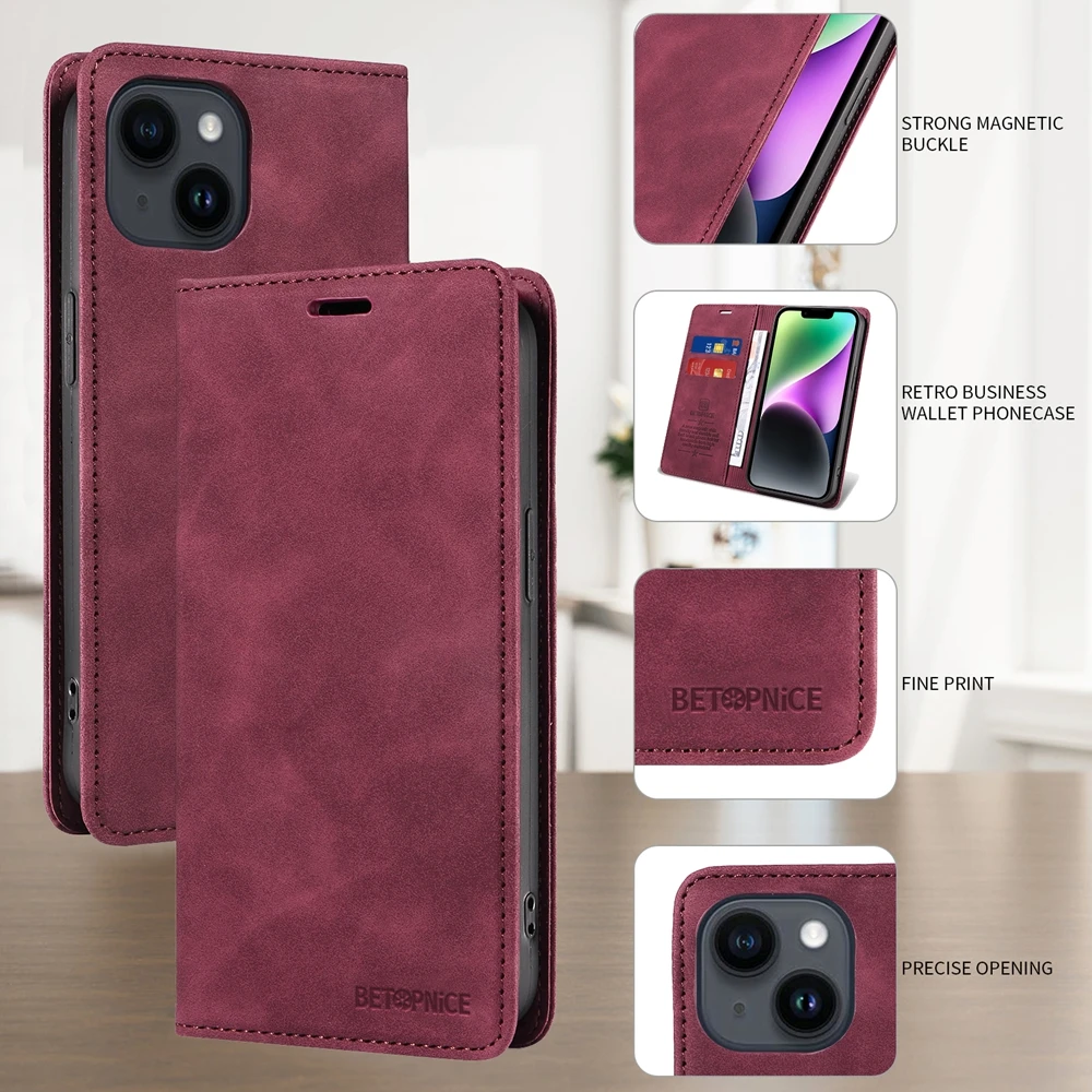 RFID Blocking Magnetic Wallet Phone Case - Leather Cover
