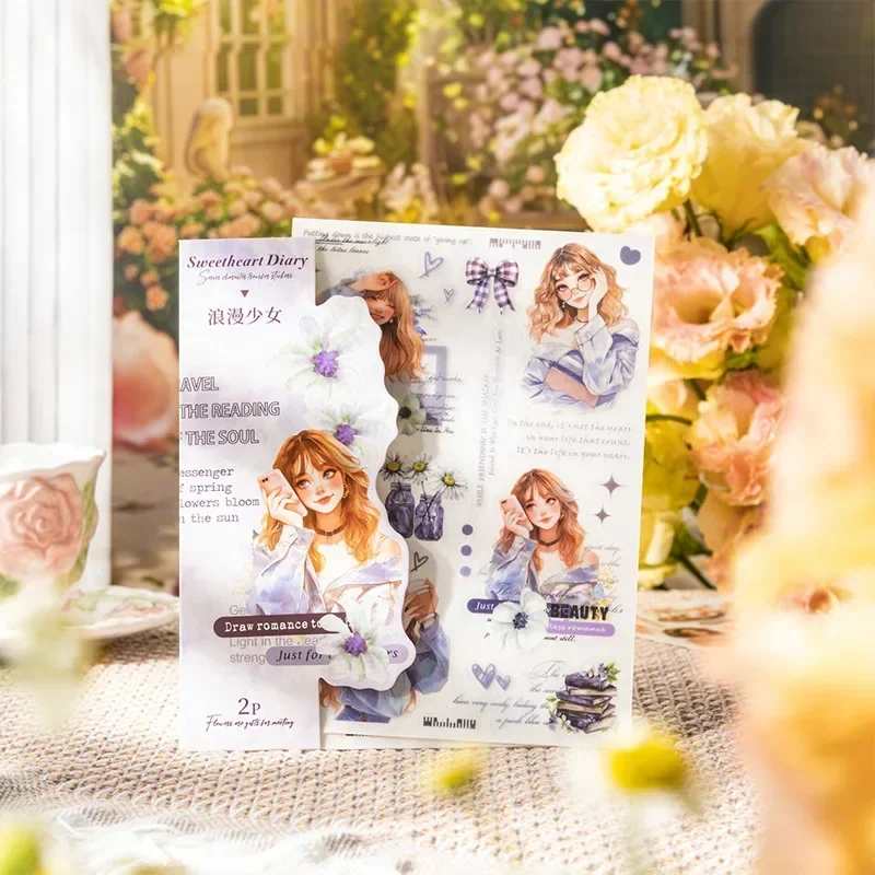 Transfer Stickers Sweetheart Diary girl versatile collage material Package Candy Supplies Background Scrapbook 177*115mm 2Sheets