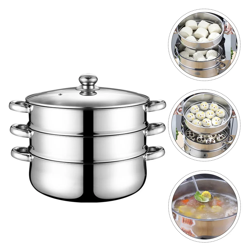 

Household Three Layer Steamer Steel Soup Pot for Steaming Cookware Cooking Utensils Stock Steamer