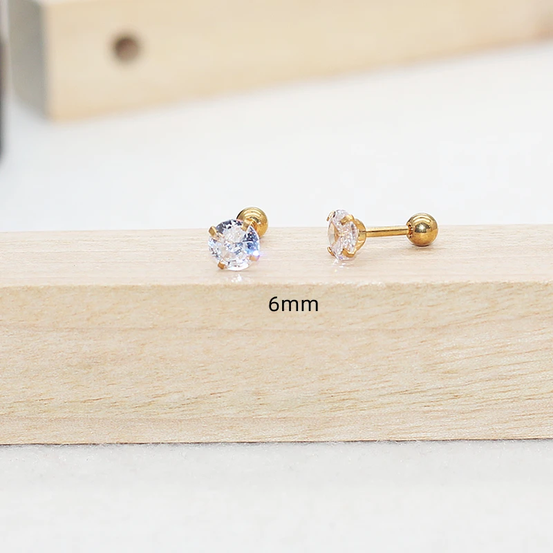 Mini 2 mm 2,5 mm Ohrstecker mit Schraubverschluss, Edelstahl, klassischer AAA-Ohrring mit rundem, sauberen Zirkon – Detail 7