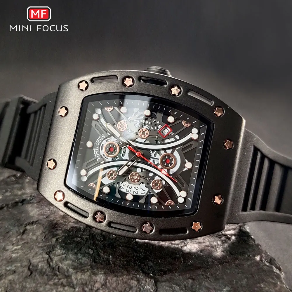 MINI FOCUS Tonneau Watch for Men Military Sport Wristwatch Waterproof Silicone Strap Quartz Watches relogio reloj montre часы