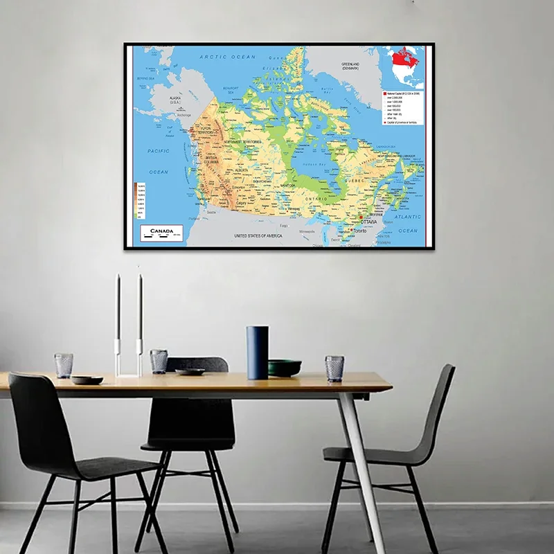 90*60cm The Canada Topographic Map In English Canvas Paintings Posters and Prints Wall Art Pictures Office Class Room Supplies