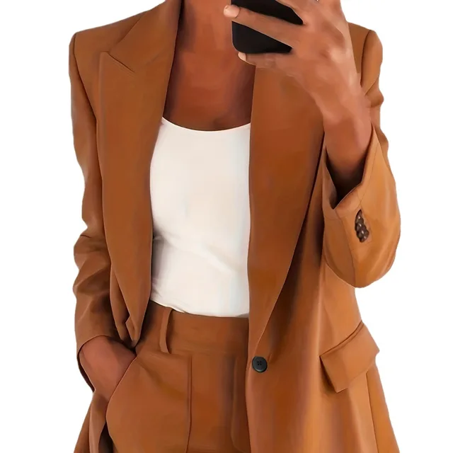 2025 New Fashionable Solid Color Premium Slim Fit Cardigan Temperament Suit Coat Women's Wear Outerwears Commuting Pant Sets 6