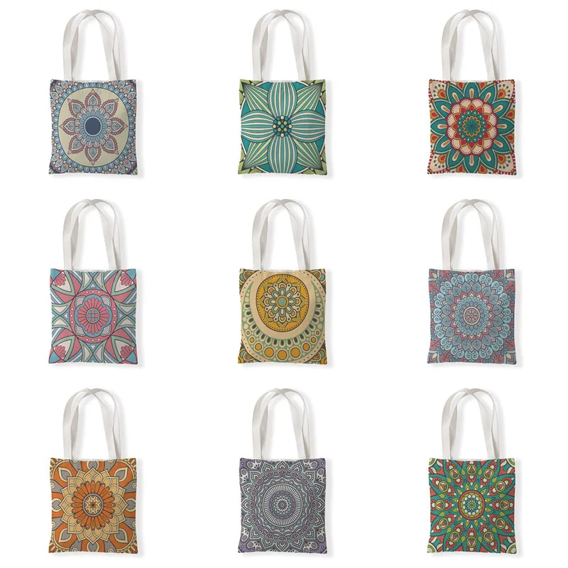 

Teacher Supplies Rainbow Mandala Tote Bag Women Geometric Handbag Shoulder Shopping Lady Gift Canvas Bag