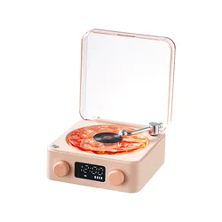 Vintage-Style Mini Bluetooth Speaker with Subwoofer and RGB Light (Pink)