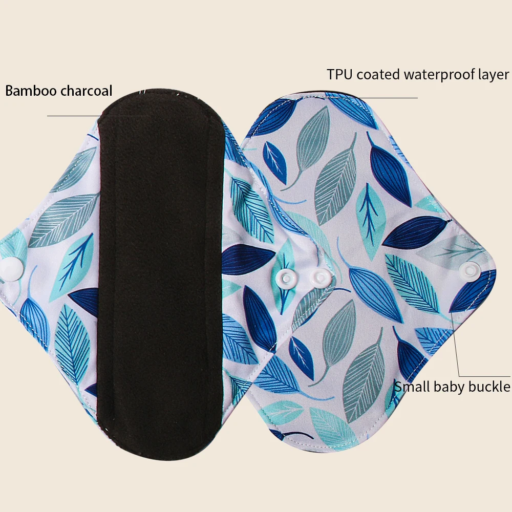 BIAI 5PCS Bamboo Breathable Sanitary Napkins Reusable Charcoal Menstrual Pads Washable Care Mat For Women Panty Liner 18*18CM sanitary pads