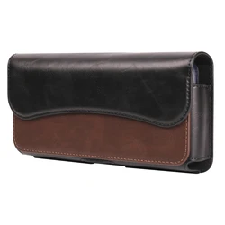 Men's Leather Crazy Horse Waist Phone Bag for 7.2 in (Black Coffee)