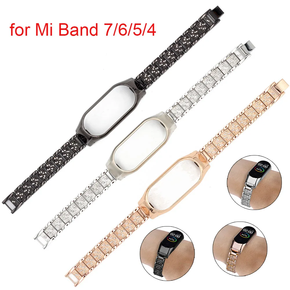 

Bling Band Strap Bracelet Metal for Xiaomi Mi Band 8 7 6 5 4 Smartwatch Wrist Watchband Wristband Dressy for Women Men Slim