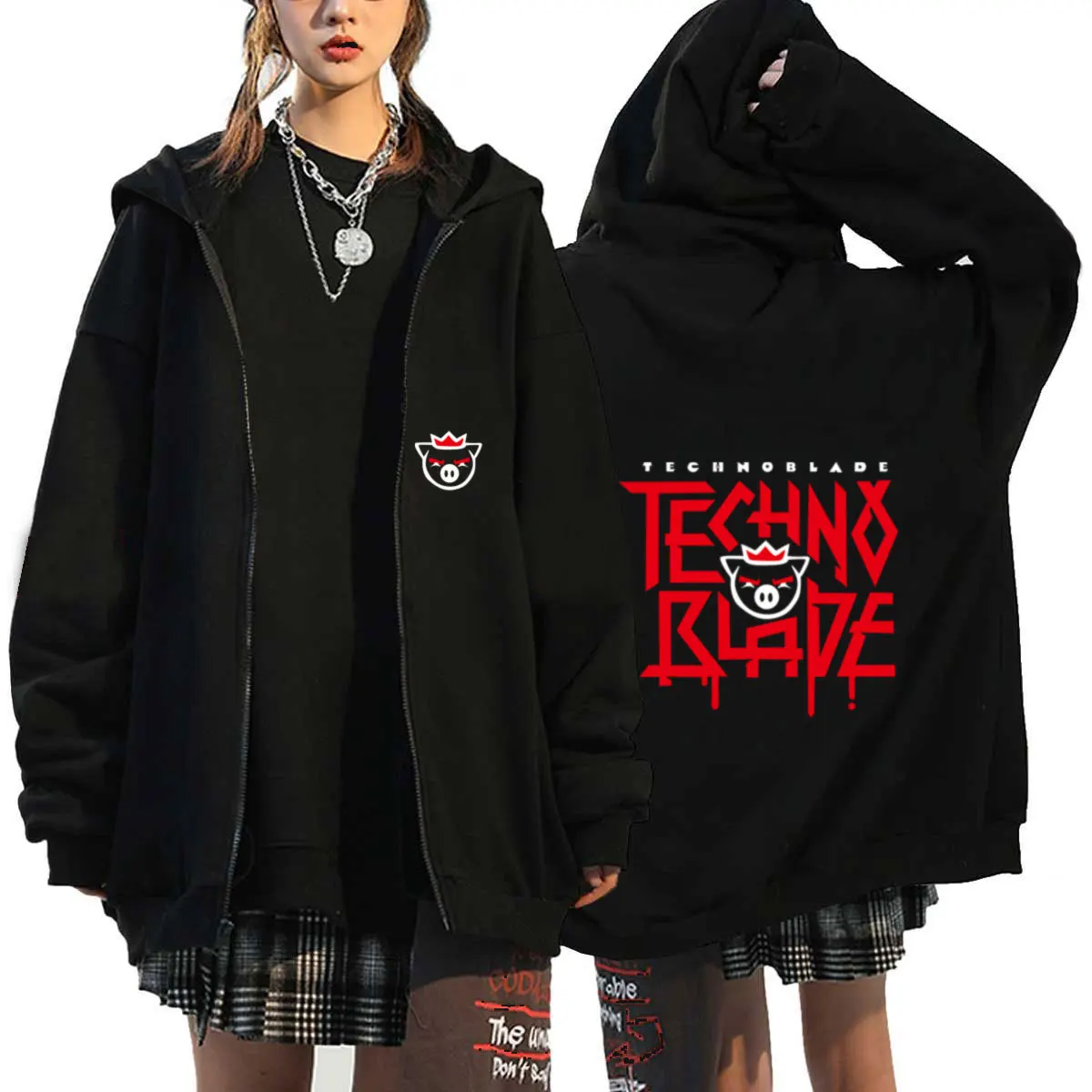 

Technoblade Merch Print Zipper Hoodies Sweatshirts Harajuku Men Women Hip Hop Streetwear Casual Loose Hoodies Fashion Pullovers