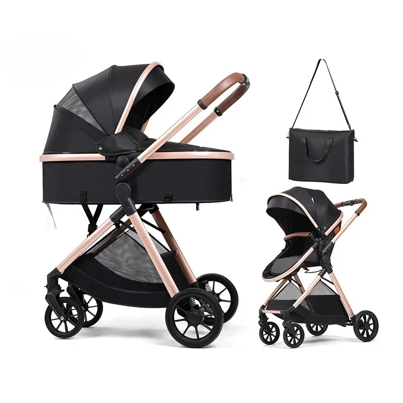 2-in-1 Baby Stroller Newborn Lightweight Four-wheel Carriage Foldable with Mommy Bag