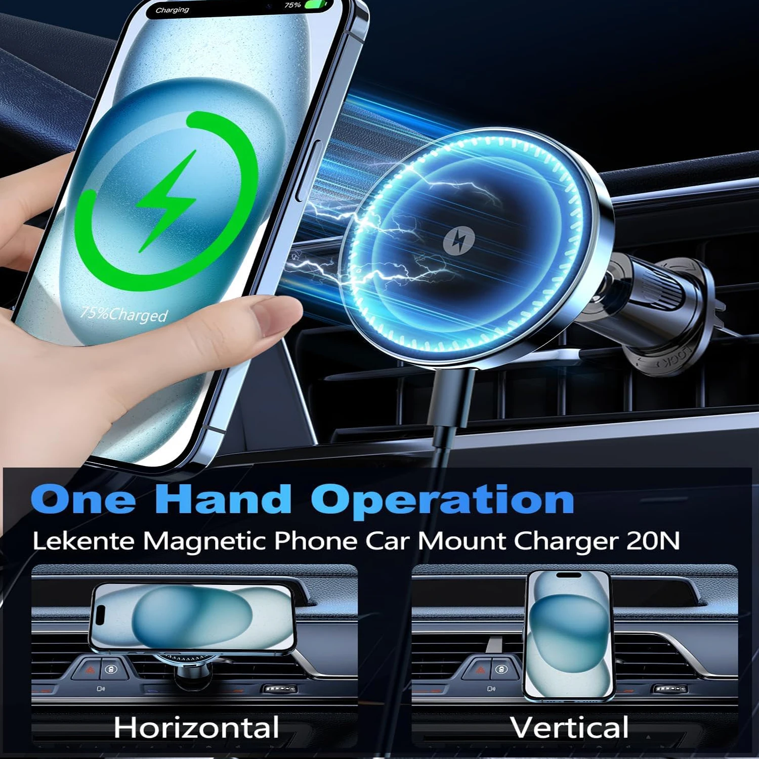 UYUXIOแม่เหล็กWireless Car Charger 15W Fastชาร์จแม่เหล็กรถผู้ถือโทรศัพท์Air VentสําหรับiPhone 16 15 14 13 Pro Max 12 1