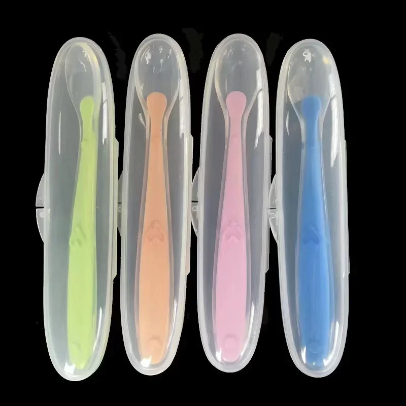 Baby Feeding Silicone Spoons Training Children Infant Food Grade Flatware Tableware Cutlery Silicone Spoon with Box silicone feeding spoon silicone cutlery set learning spoons baby cutlery