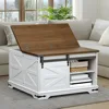 Farmhouse Coffee Table, Large Square Coffee Table for Living Room, Lift Top Coffee Table Square, Wooden White Coffee Table 1
