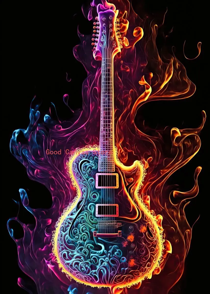 Guitar Fire Posters Electric Guitar Neon Guitar Canvas