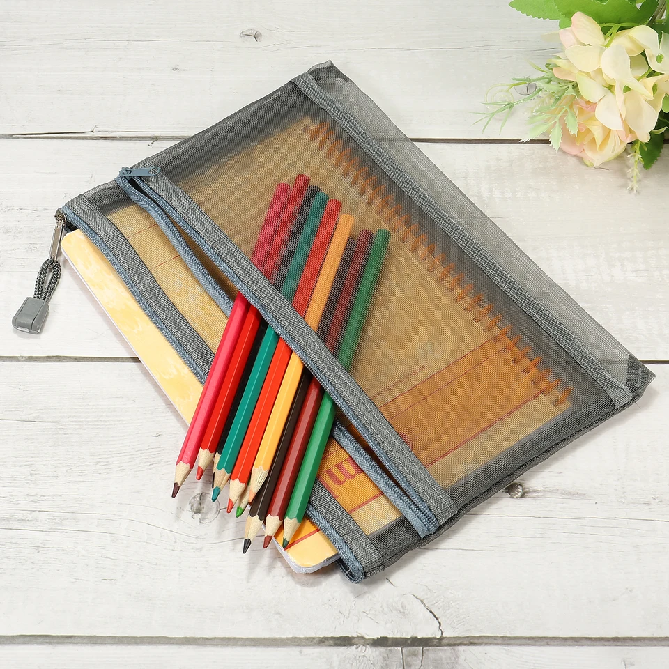 10 stuks gekleurde mesh ritszakken, dubbellaags sorteerspeelgoed opbergzakken, ademend doorzichtig ritszakje met handvat voor bouwstenen, puzzels, plakboek, boeken