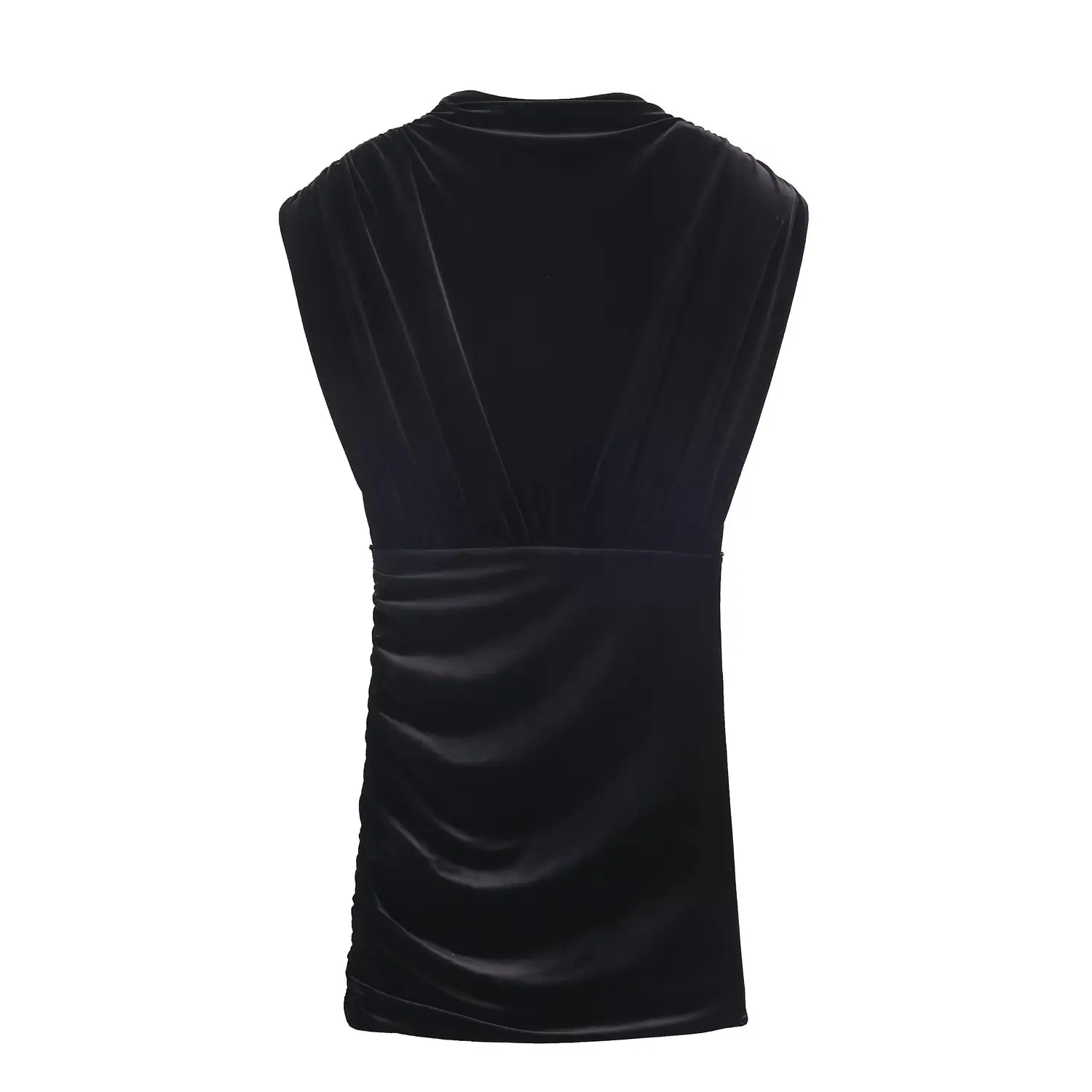 Women's Elegant Slim Shoulder Pads Mini Black Dress Female Summer New Sleeveless Velvet Ruffle Party Dress Fashion Lady Ol Dress