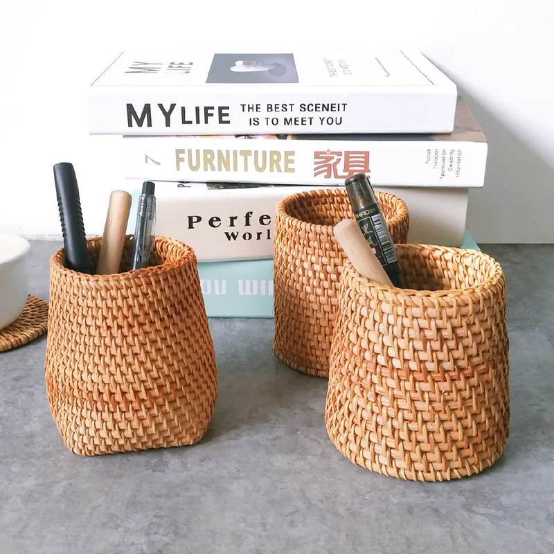 Handmade Rattan Storage Box Cosmetic Pen Holder Tea Ceremony Accessories Tableware Storage Decoration Household Storage Basket 3