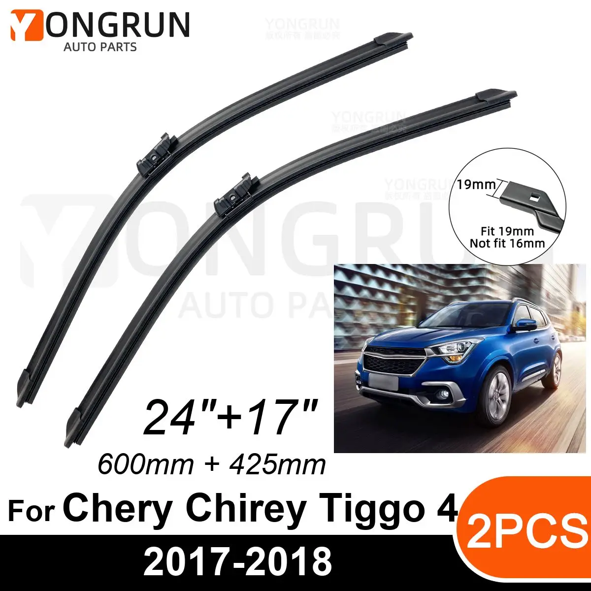 

Car Front Windshield Wipers For Chery Chirey Tiggo 4 5X 2017-2018 Wiper Blade Rubber 24"+17" Car Windshield Windscreen