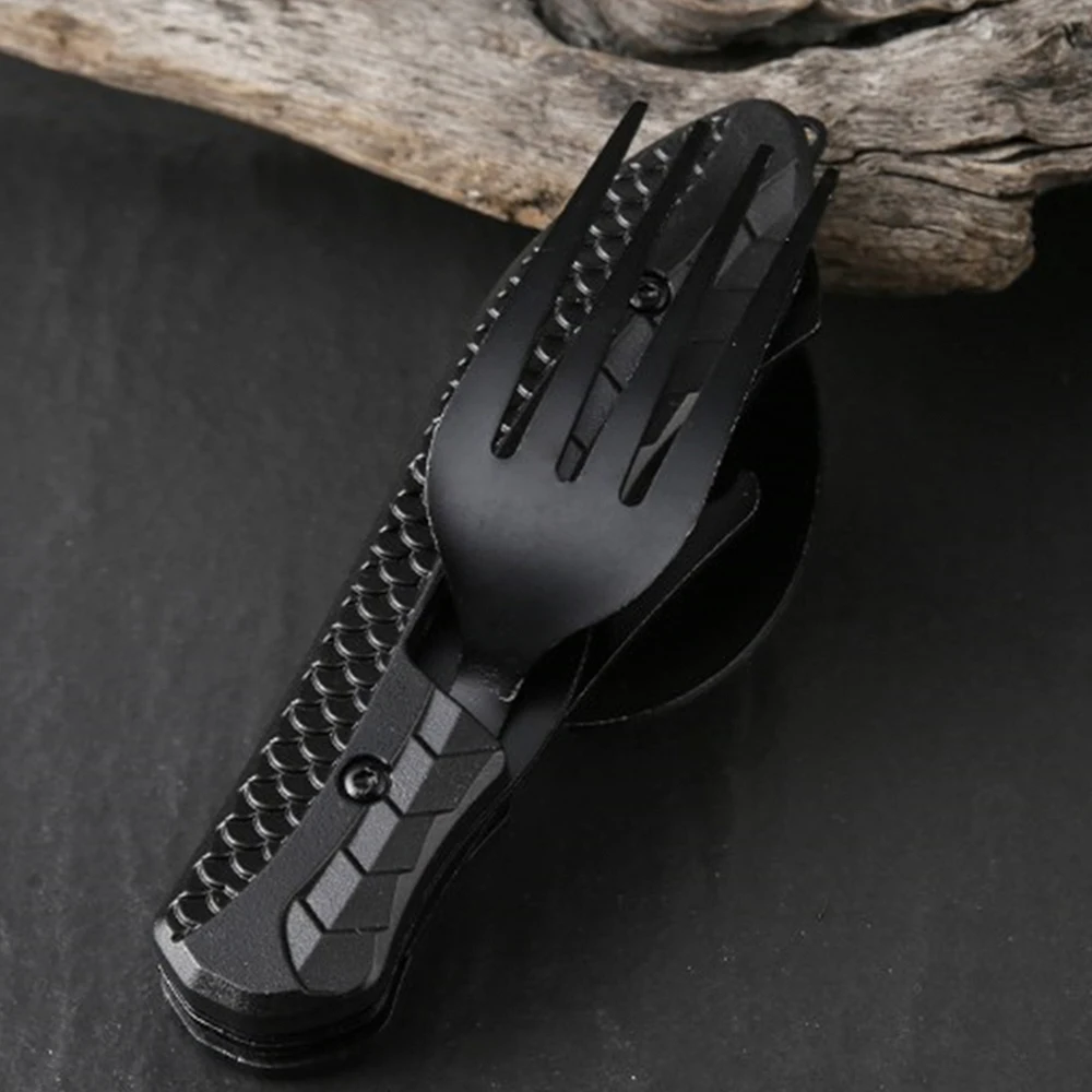 3-in-1 Outdoor Folding Spoon Fork Knife Combo Set Cutlery Picnic Travel Portable Multitool Stainless Steel Camping Utensils 4