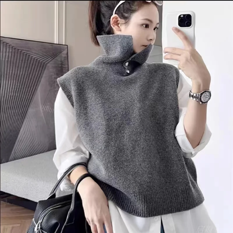 

Bestselling New Women's Knitted High Neck Tank Top Loose and Comfortable Sweater Sleeveless Sweater Women's Pullover Vest
