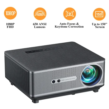 YABER K1 풀 HD 1080P 프로젝터, 자동 초점, 키스톤 WiFi6 블루투스 650, ANSI 4K 지지대 프로젝터, LED 홈 시어터 시네마 비머