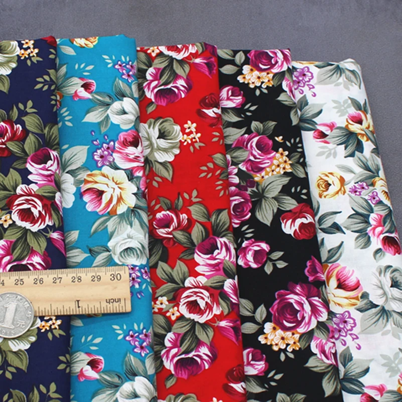 Printed Floral Fabric Pure Cotton Large Ethnic Style Dark Thin Sewing Dress Clothes by Half Meter