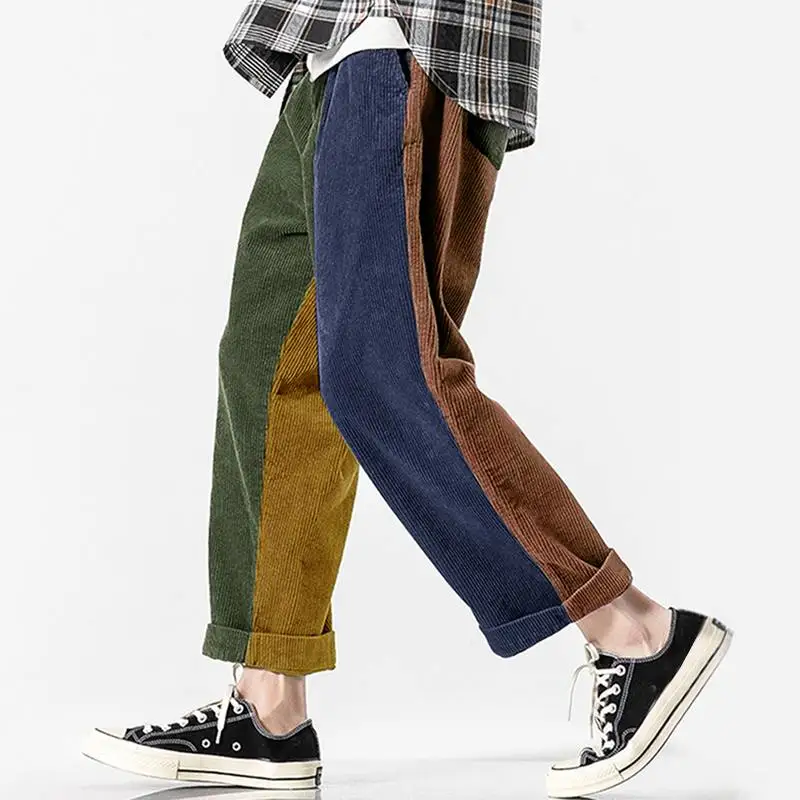 

Charmkpr New Men's Trousers Multi-Color Patchwork Corduroy Pantalons Casual Streetwear Male Zipper Fly Straight Long Pants S-2XL