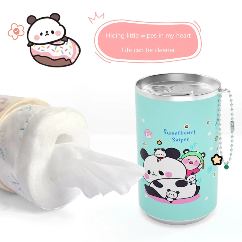 Wet Wipes Case Canned Portable Children 30 Sheets Cleaning Cloths With Creative Cartoon Chain Bell