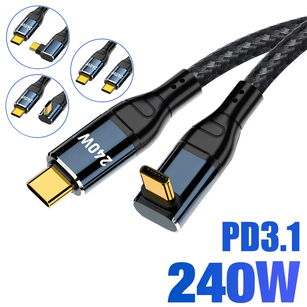 High-Speed 90° USB-C to USB-C Charging Cable, PD 3.1 240W