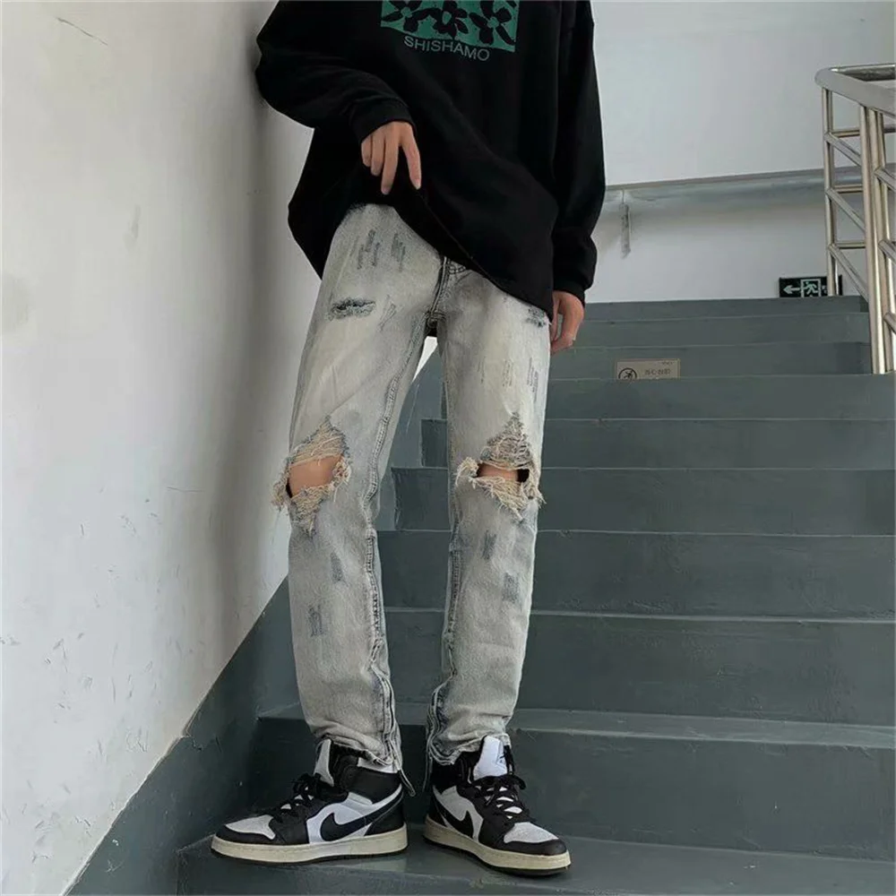 Mens Ripped Distressed Skinny Jeans Denim Pants Casual Slim Fit Hip Hop  Trousers | eBay