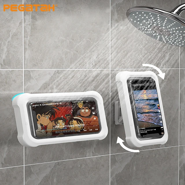Wall Mounted Phone Holder for Bathroom Kitchen Creative Waterproof Shower  Phone Case Self-Adhesive Sealing Phone Cover with Hook - AliExpress