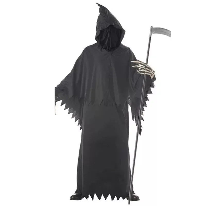 Grim Reaper Ghost Costume Halloween Hood Gown Robe Skeleton Adult Men Gothic Dress Catsuit Black Evil Death Scary Horror Outfit
