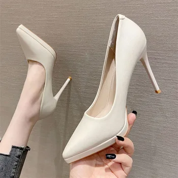 2023 포인트 토 펌프 캣워크 패션 11.5cm 힐 스틸레토 플랫폼, 솔리드 섹시 라지 사이즈 34-40 신발 디자인 하이힐 펌프