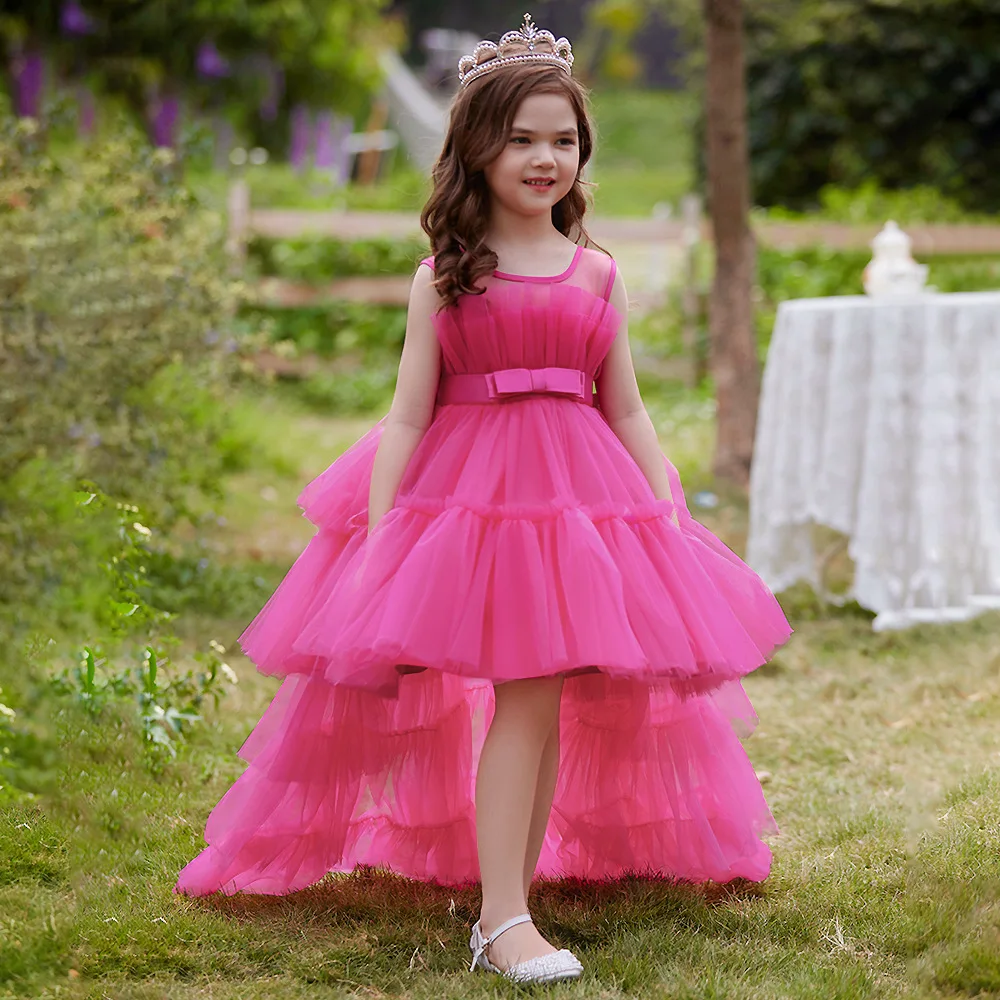 

Elegant Bridesmaid Evening Party Dresses For Kids Wedding Hi-Low Children Ballgown Prom First Communion Vestidos