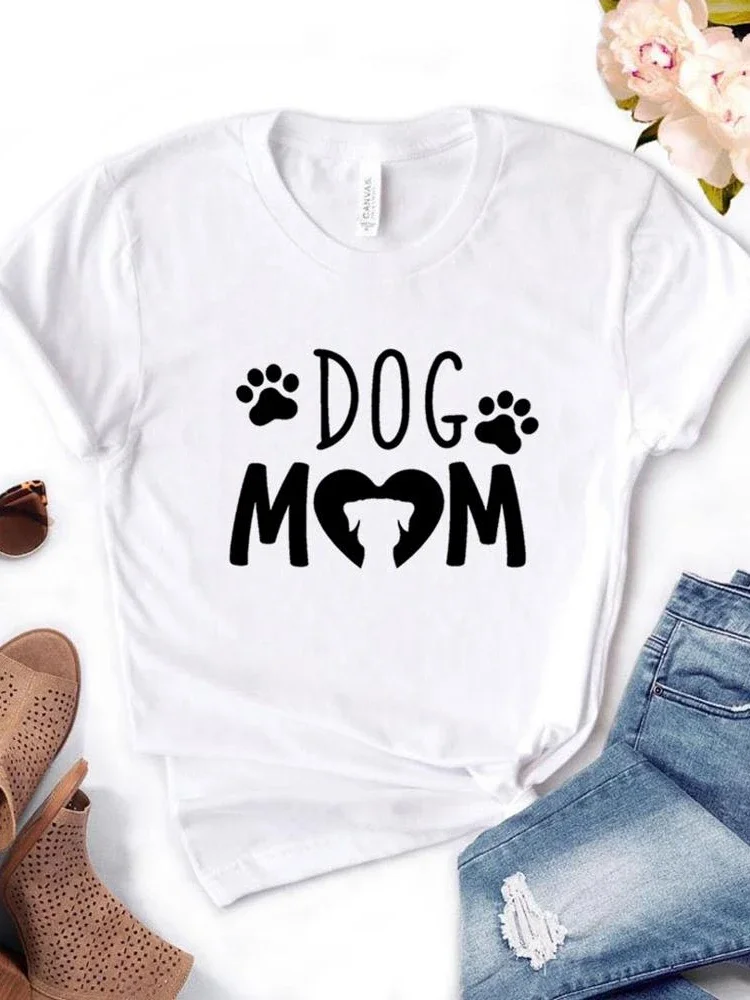 Women T Shirt Dog Mom PAW Print Tshirt Women Short Sleeve O Neck Loose T-shirt Ladies Causal Tee Shirt Clothes Tops 4