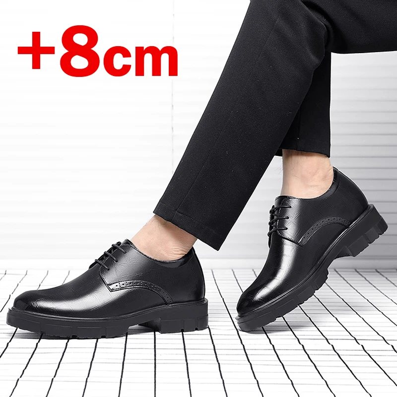 New Men Hollow Summer Platform High Heel 5/8/10 CM Height Growth Formal Men Derby Leather Shoes Man Wedding Dress Shoes Elevator