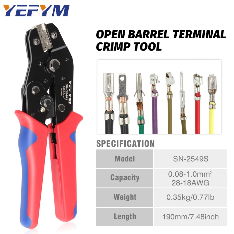 Crimping Tools SN-2549S For PH2.0/XH2.54/2.8/3.0/3.96/KF2510/JST Terminal AWG 28-18 (0.08-1.0mm&sup2;) Wire Ratcheting Pliers