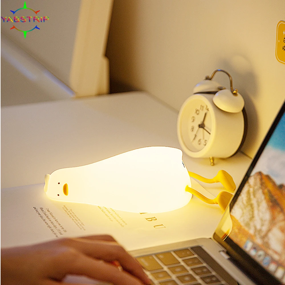 

Cute Duck LED Night Night Lying Flat Duck Silicone Light Rechargeable 5V USB For Child Gift Bedroom Bedside Creative Sleep Lamps