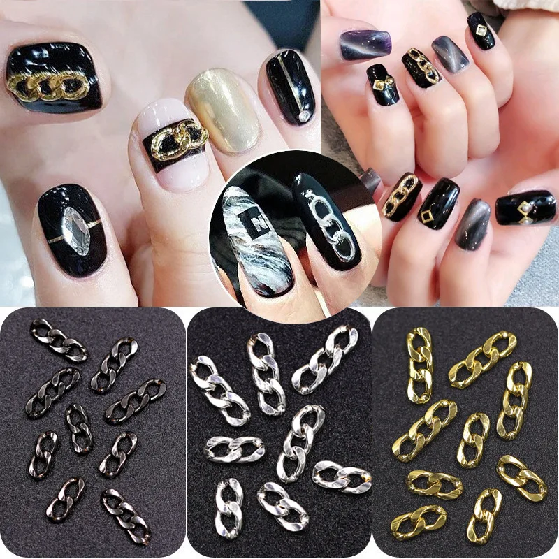 

20PCs Retro Metal Chain Black Gold Silver Japan Korea Nail Art Decorations Punk Style DIY Nail Tools Charm Nail Accessory