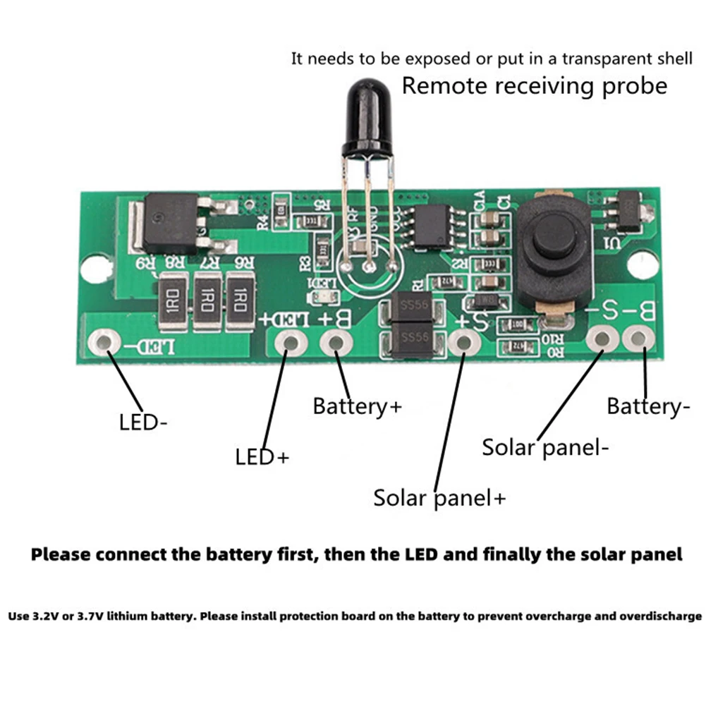 3.2V/3.7V Solar Powered Street Light Panel Solar Circuit Board w/ Remote Control
