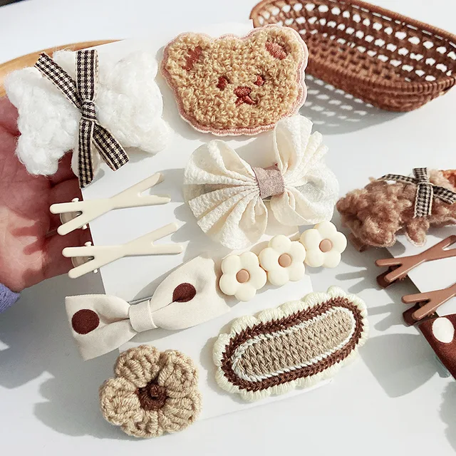 Coffee Warm Color Cute Cartoon Princess Hairpins Children Girls Kid Hair Clips Barrettes Accessories Hairclip Headwear Headdress beige 9 pcs