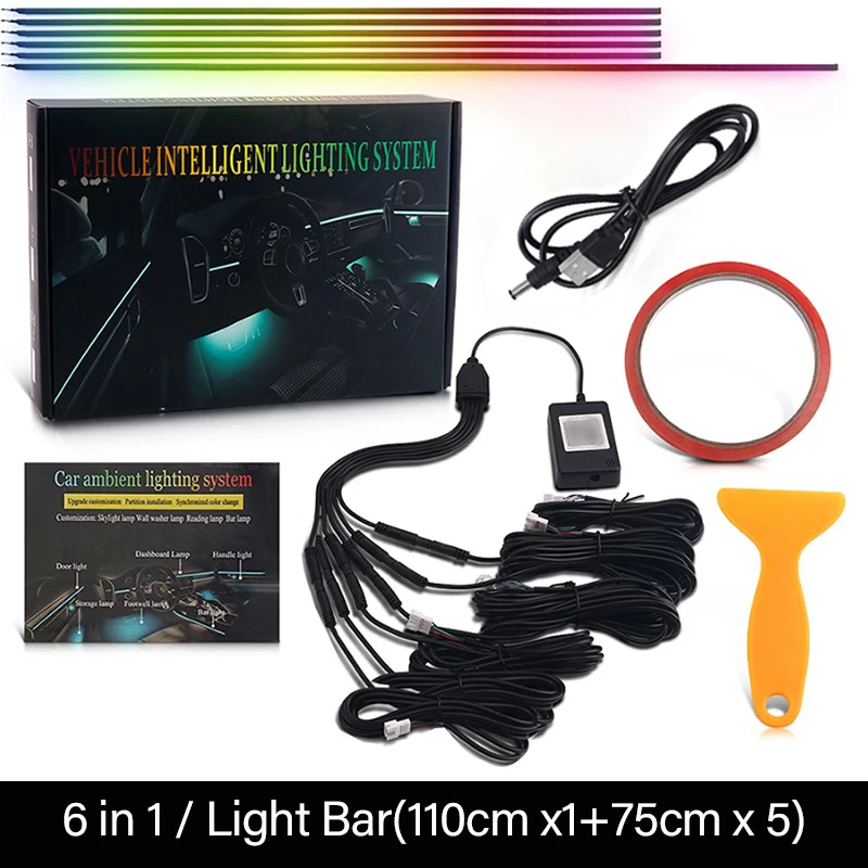 ตัวเลือกสินค้า รถ LED ตกแต่งบรรยากาศ 64 สี ควบคุมด้วยแอปพลิเคชัน