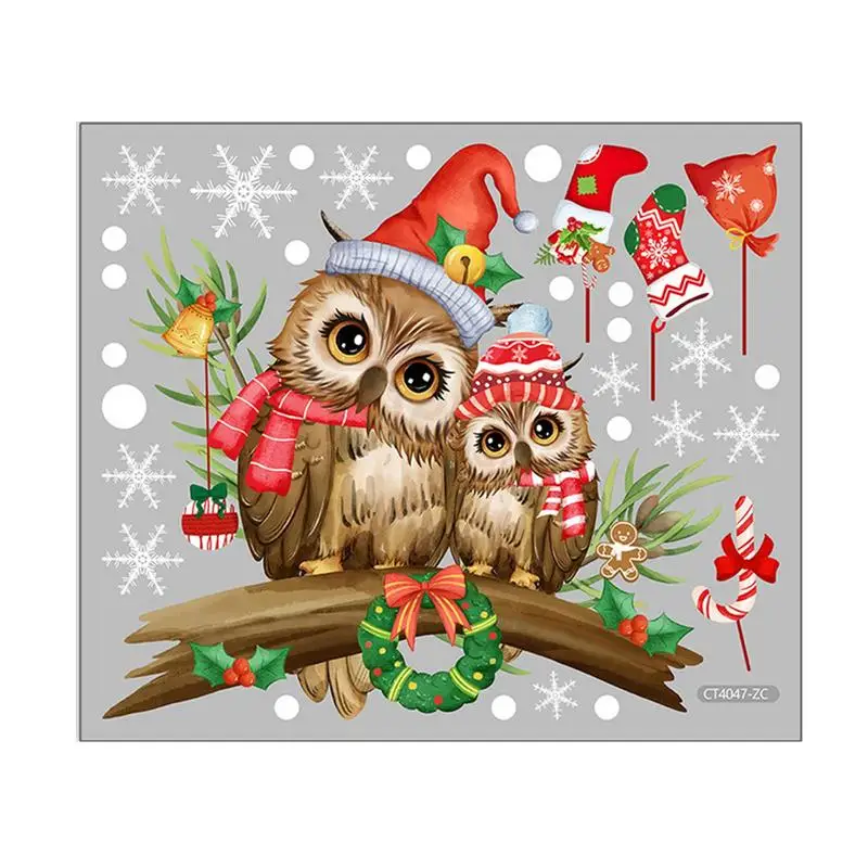 

Removable Christmas Cartoon Snowflake Owl Window Stickers Wall Clings For Christmas Party Static Sticker Home Winter Decoration