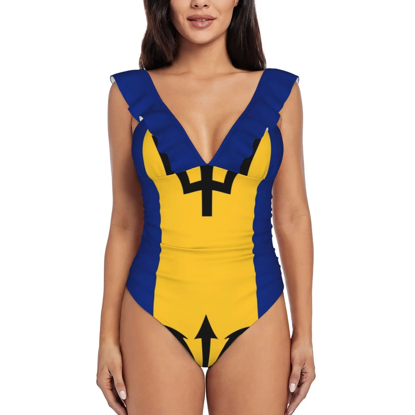 

Barbados National Flag One Piece Swimsuit High Quality Swimwear Printed Push Up Monokini Summer Bathing Suit Barbados Cricket